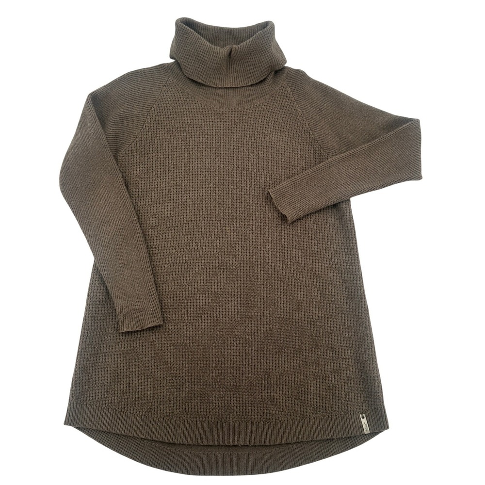 Woolrich Size S/P Brown Waffle Knit Turtleneck Sweater Dress Wool Blend Cozy